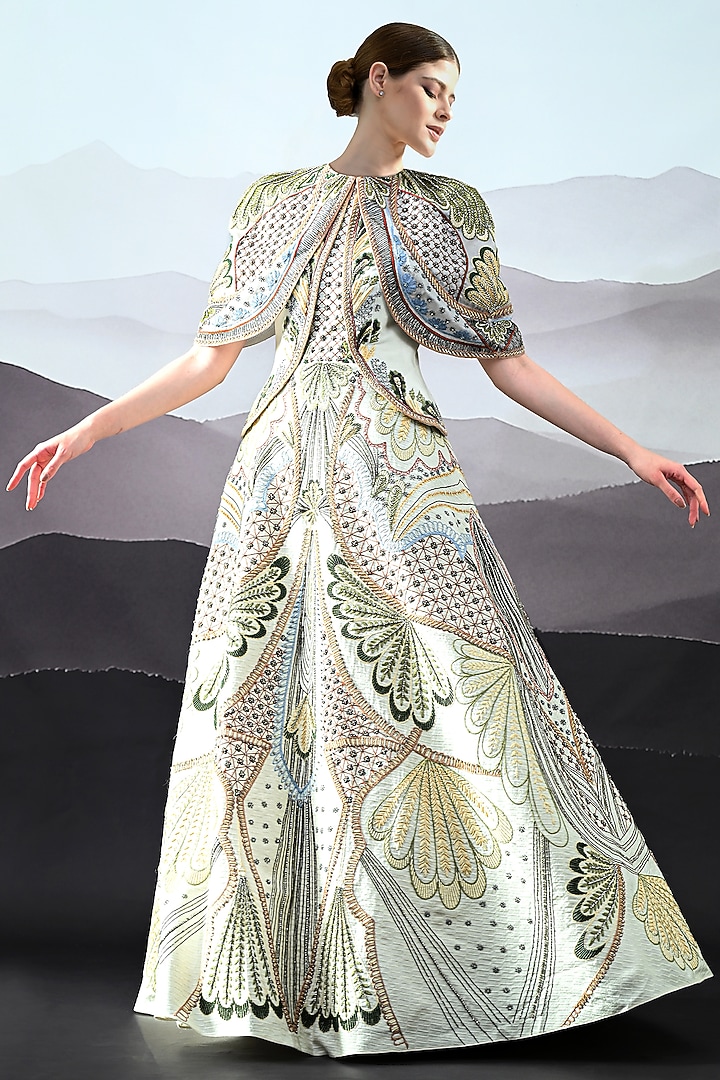 Ivory Cotton Silk & Organza Couture Bridal Gown by Samant Chauhan at Pernia's Pop Up Shop