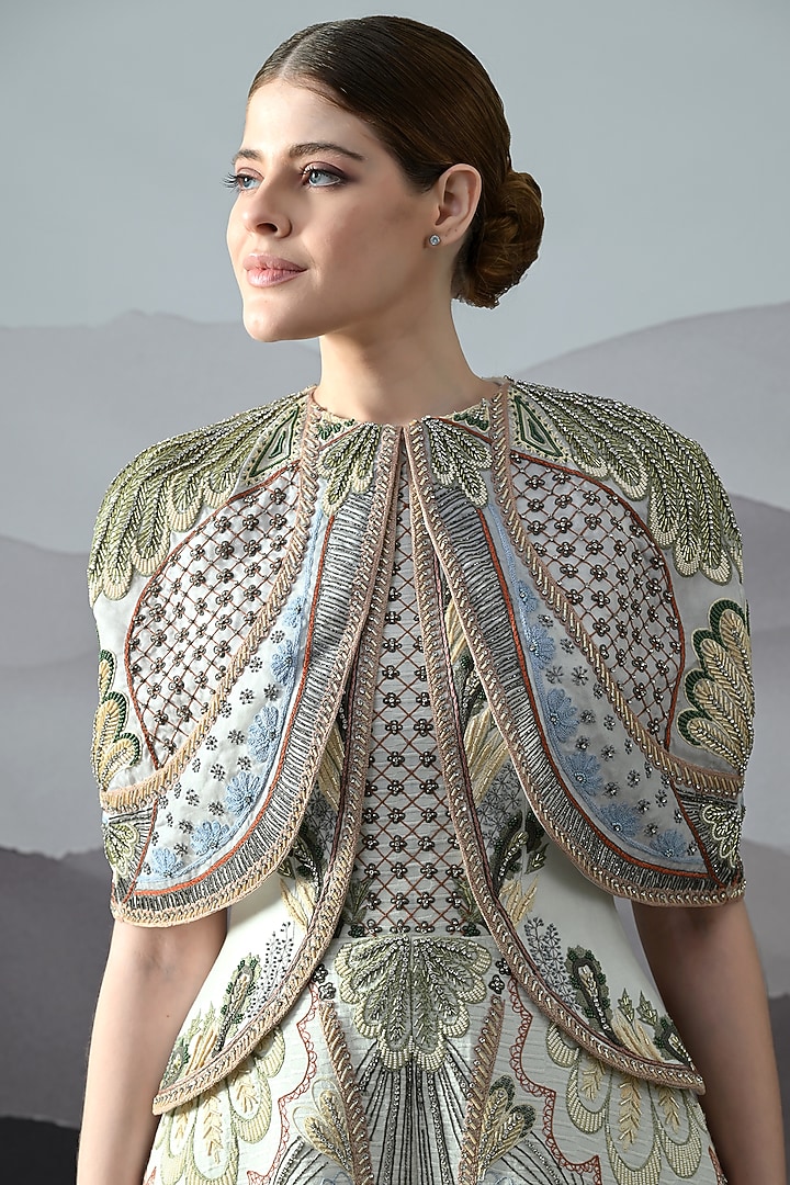 Ivory Cotton Silk & Organza Couture Bridal Gown by Samant Chauhan at Pernia's Pop Up Shop