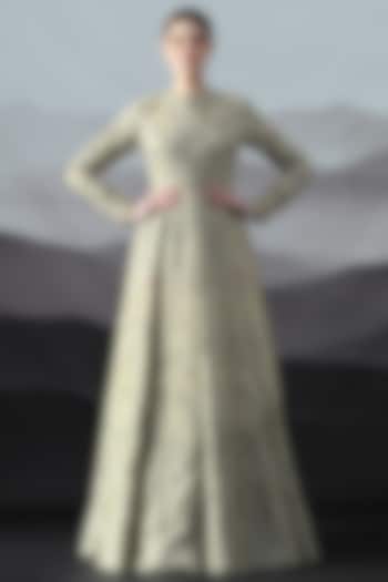 Grey Cotton Silk Motif Embroidered Structured Bridal Gown by Samant Chauhan at Pernia's Pop Up Shop