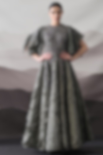 Grey Linen Layered Bridal Gown by Samant Chauhan at Pernia's Pop Up Shop