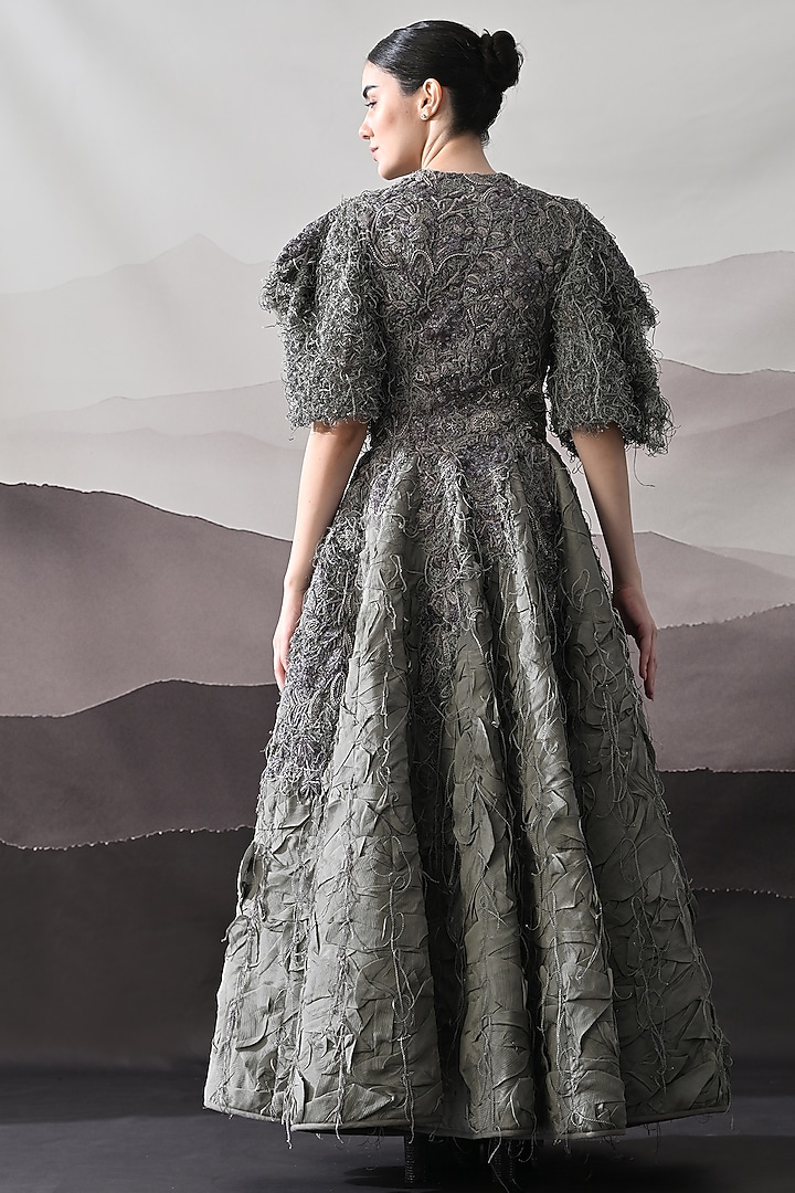 Grey Linen Layered Bridal Gown by Samant Chauhan at Pernia's Pop Up Shop