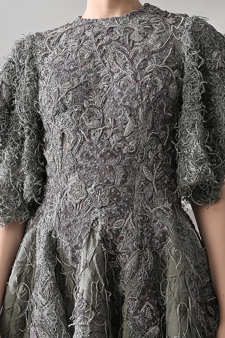 Grey Linen Layered Bridal Gown by Samant Chauhan at Pernia's Pop Up Shop