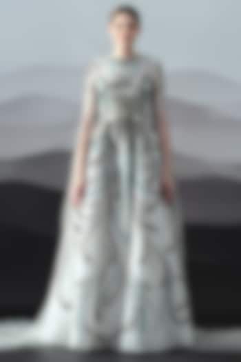 Ivory Organza & Cotton Silk Embroidered Wedding Gown by Samant Chauhan at Pernia's Pop Up Shop