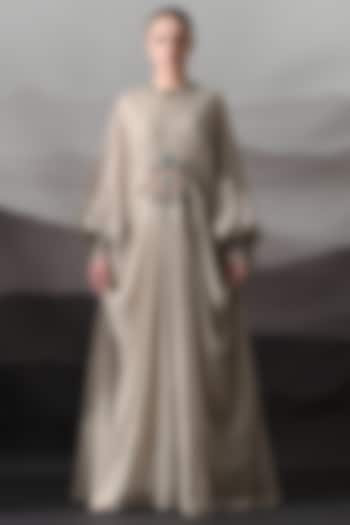 Beige Net Cotton Hand Embroidered Draped Kaftan by Samant Chauhan at Pernia's Pop Up Shop