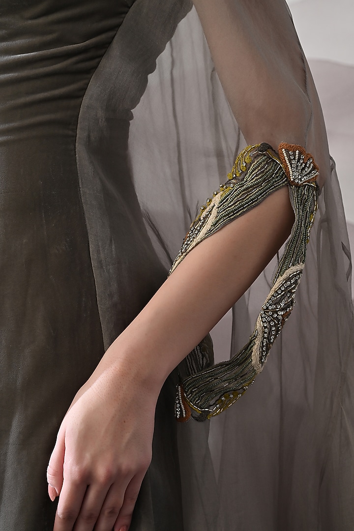 Soft Grey Organza Sculpted Kaftan by Samant Chauhan at Pernia's Pop Up Shop