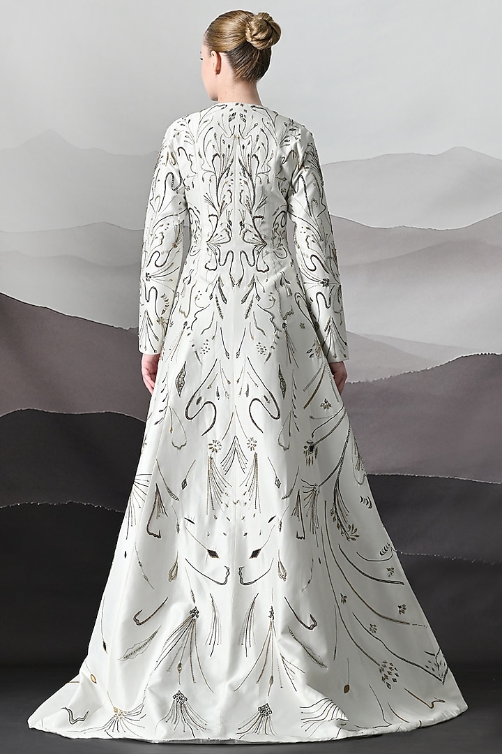 Ivory Cotton Silk Metallic Embroidered Wedding Gown by Samant Chauhan at Pernia's Pop Up Shop