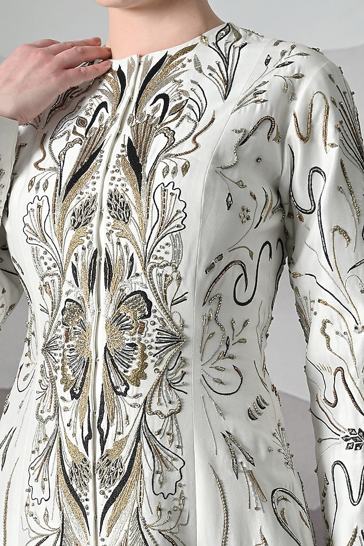 Ivory Cotton Silk Metallic Embroidered Wedding Gown by Samant Chauhan at Pernia's Pop Up Shop