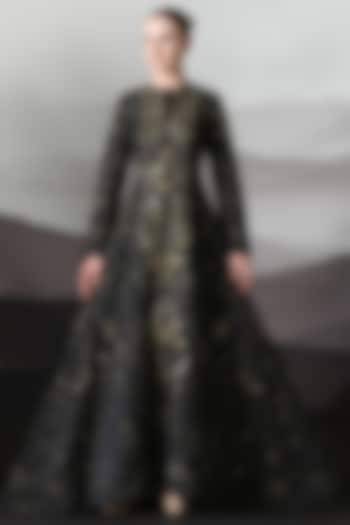 Black Cotton Silk Metallic Embroidered Wedding Gown by Samant Chauhan at Pernia's Pop Up Shop