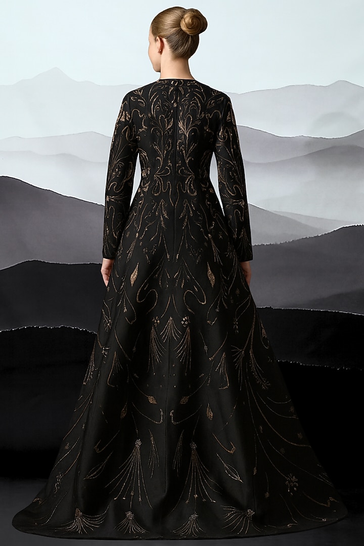 Black Cotton Silk Metallic Embroidered Wedding Gown by Samant Chauhan at Pernia's Pop Up Shop