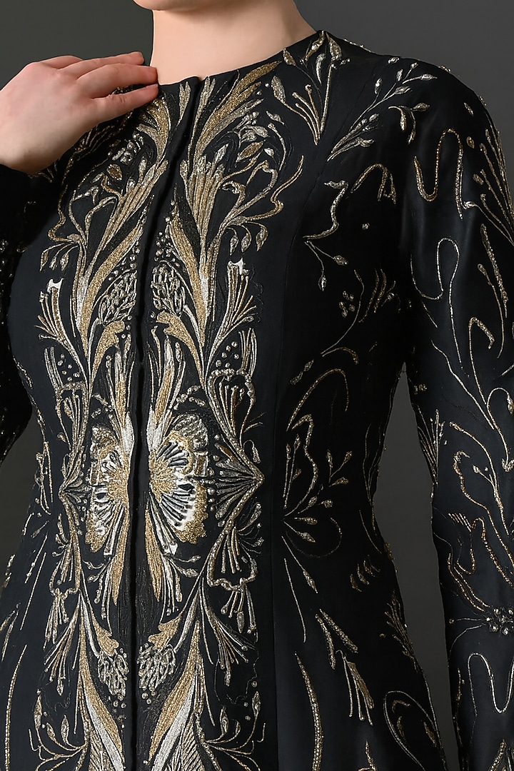 Black Cotton Silk Metallic Embroidered Wedding Gown by Samant Chauhan at Pernia's Pop Up Shop