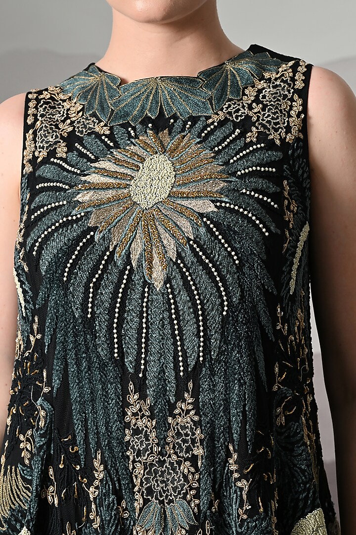 Black Net Motifs Embroidered Tiered Wedding Gown by Samant Chauhan at Pernia's Pop Up Shop