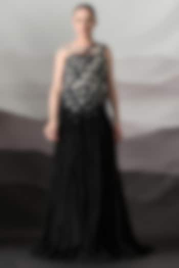 Black Cotton Silk Sculpted Bridal Gown by Samant Chauhan at Pernia's Pop Up Shop