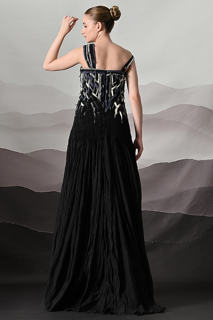 Black Cotton Silk Sculpted Bridal Gown by Samant Chauhan at Pernia's Pop Up Shop
