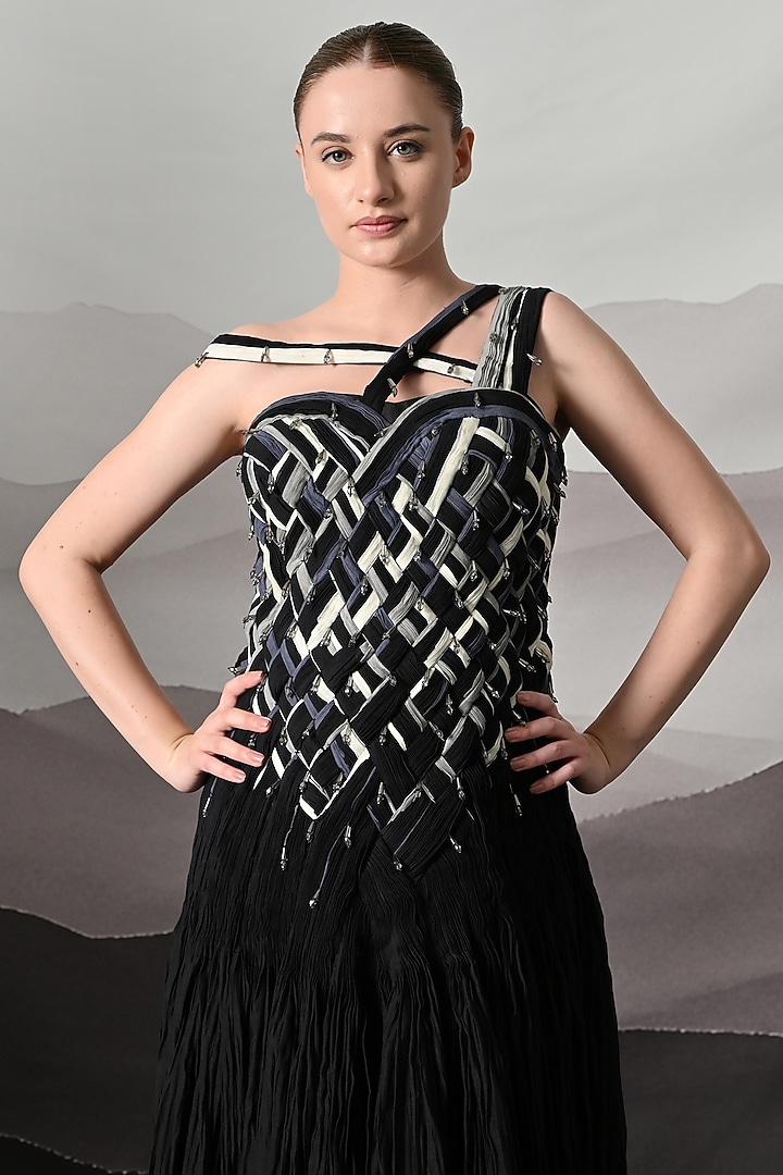 Black Cotton Silk Sculpted Bridal Gown by Samant Chauhan at Pernia's Pop Up Shop