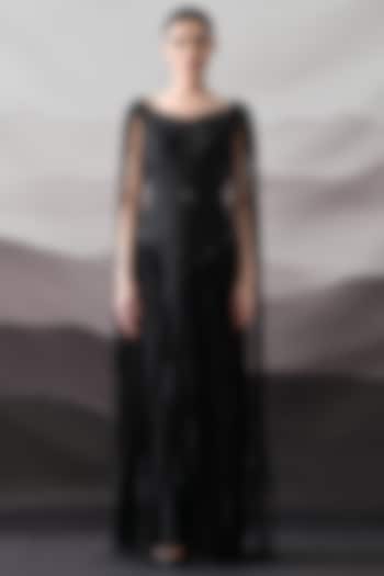 Black Cotton Silk Fringed Wedding Gown by Samant Chauhan at Pernia's Pop Up Shop