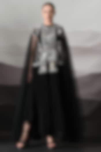 Black Net Embroidered Gathered Wedding Gown by Samant Chauhan at Pernia's Pop Up Shop