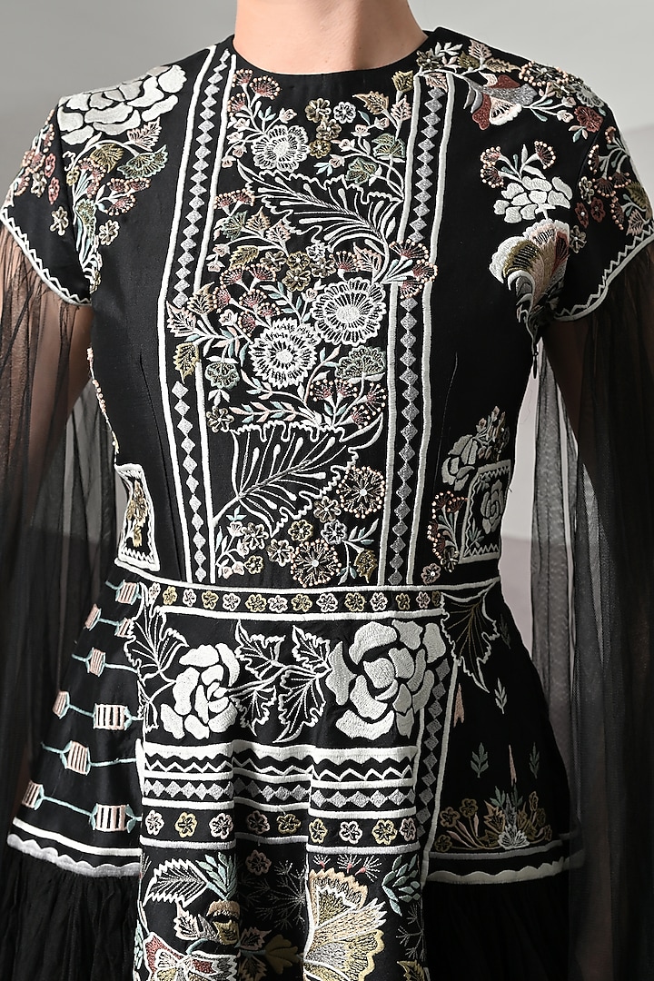 Black Net Embroidered Gathered Wedding Gown by Samant Chauhan at Pernia's Pop Up Shop