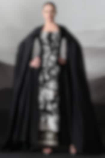 Noir Black Cotton Silk Embroidered Wedding Gown by Samant Chauhan at Pernia's Pop Up Shop