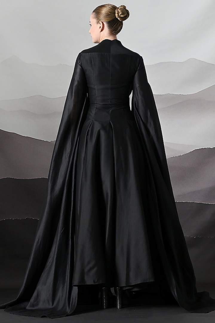 Noir Black Cotton Silk Embroidered Wedding Gown by Samant Chauhan at Pernia's Pop Up Shop