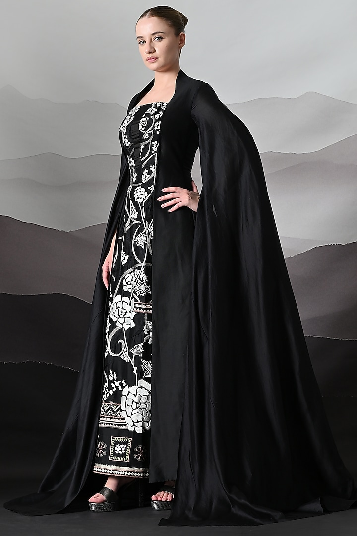 Noir Black Cotton Silk Embroidered Wedding Gown by Samant Chauhan at Pernia's Pop Up Shop
