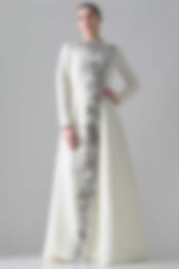 Ivory Cotton Silk Embroidered Party Wear Dress by Samant Chauhan at Pernia's Pop Up Shop