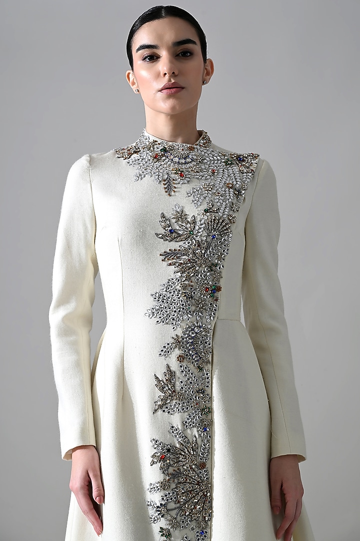 Ivory Cotton Silk Embroidered Party Wear Dress by Samant Chauhan at Pernia's Pop Up Shop