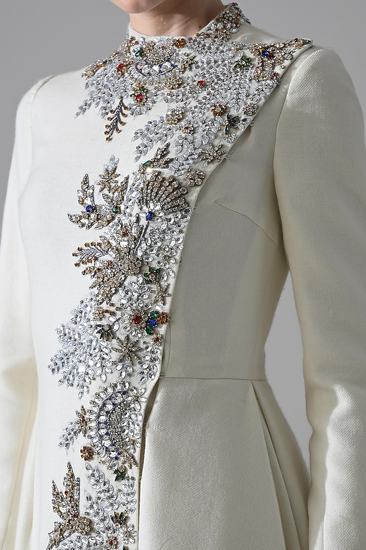 Ivory Cotton Silk Embroidered Party Wear Dress by Samant Chauhan at Pernia's Pop Up Shop