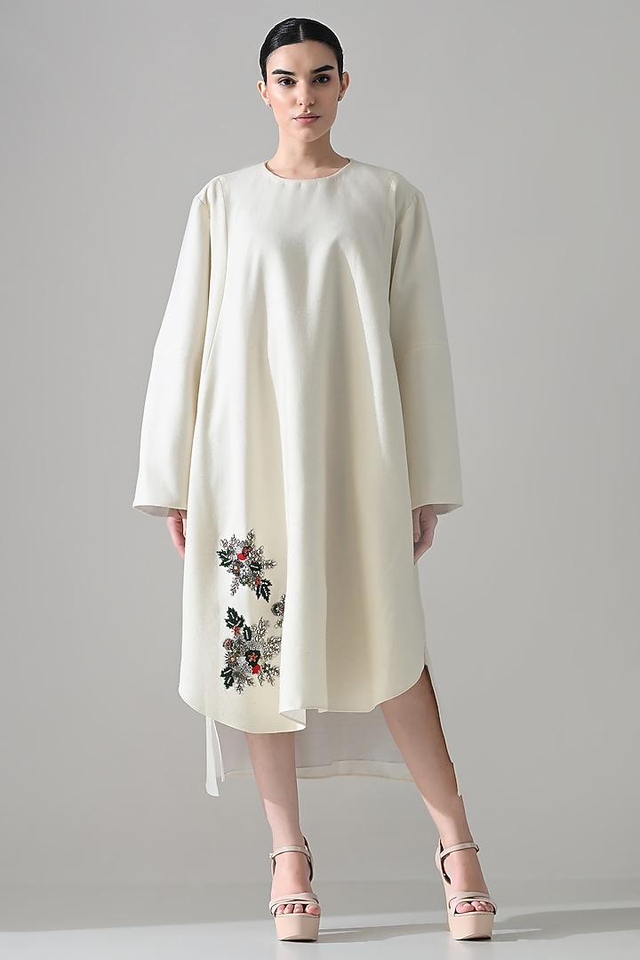Ivory Weave Silk Sequins Hand Embellished Party Wear Dress by Samant Chauhan at Pernia's Pop Up Shop