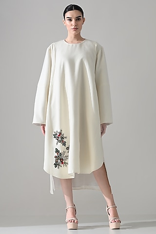 Ivory Weave Silk Sequins Hand Embellished Dress by Samant Chauhan