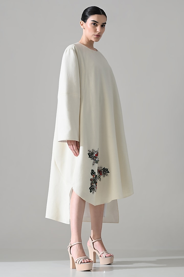 Ivory Weave Silk Sequins Hand Embellished Party Wear Dress by Samant Chauhan at Pernia's Pop Up Shop