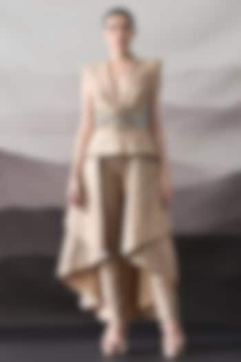 Beige Tussar Silk Sequins Hand Embellished Co-Ord Set  by Samant Chauhan at Pernia's Pop Up Shop