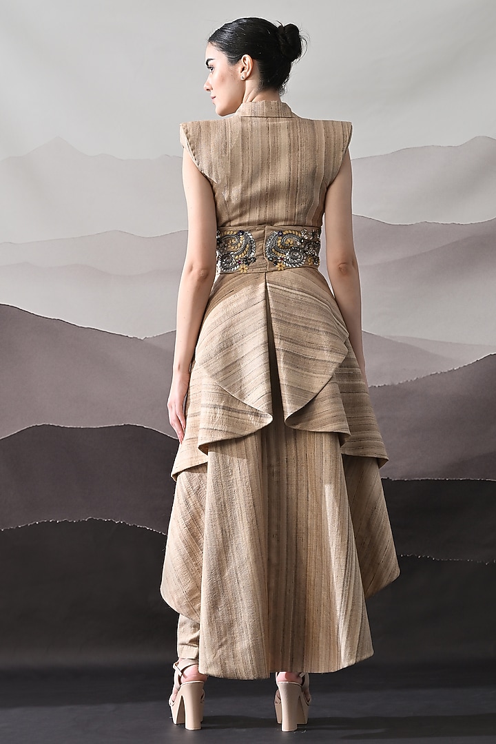 Beige Tussar Silk Sequins Hand Embellished Co-Ord Set by Samant Chauhan at Pernia's Pop Up Shop