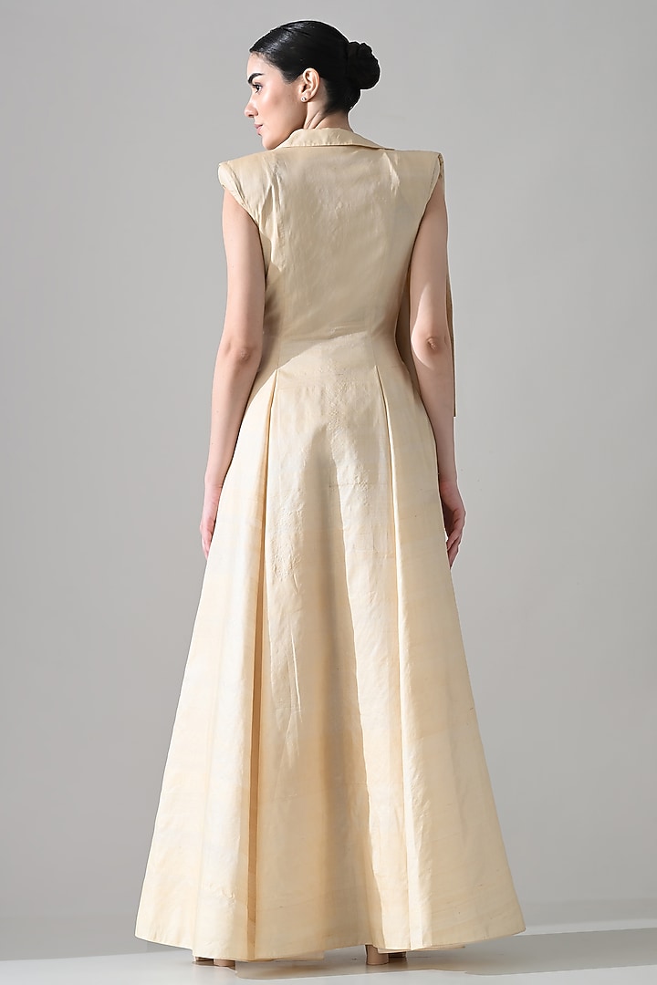 Cream Cotton Silk Hand Embroidered Draped Party Wear Dress by Samant Chauhan at Pernia's Pop Up Shop