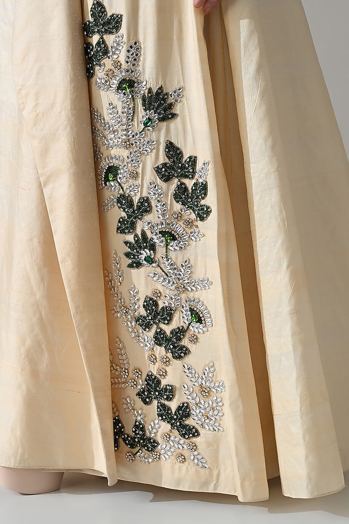Cream Cotton Silk Hand Embroidered Draped Party Wear Dress by Samant Chauhan at Pernia's Pop Up Shop