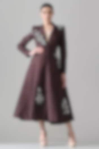 Brown Dupion Silk Floral Hand Embroidered Coat Party Wear Dress by Samant Chauhan at Pernia's Pop Up Shop