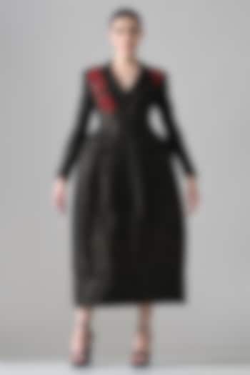 Midnight Black Tussar Silk Hand Embroidered Structured Coat Party Wear Dress by Samant Chauhan at Pernia's Pop Up Shop