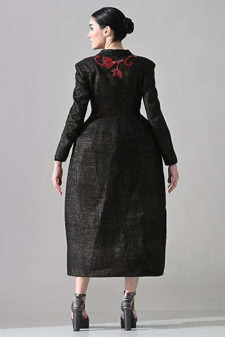 Midnight Black Tussar Silk Hand Embroidered Structured Coat Party Wear Dress by Samant Chauhan at Pernia's Pop Up Shop