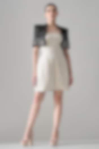White Matka Silk Hand Embroidered Mini Party Wear Dress With Jacket by Samant Chauhan at Pernia's Pop Up Shop