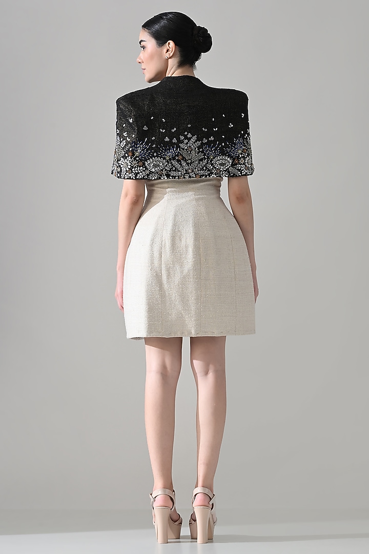 White Matka Silk Hand Embroidered Mini Party Wear Dress With Jacket by Samant Chauhan at Pernia's Pop Up Shop