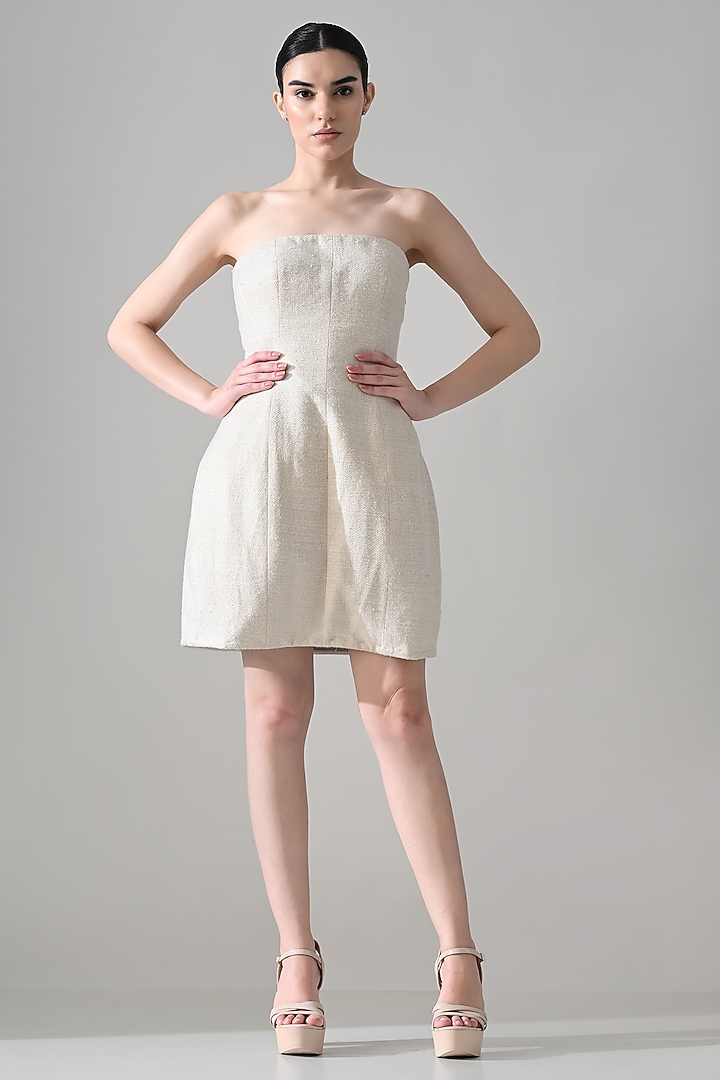 White Matka Silk Hand Embroidered Mini Party Wear Dress With Jacket by Samant Chauhan at Pernia's Pop Up Shop