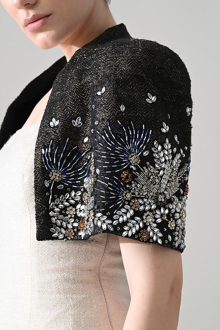 White Matka Silk Hand Embroidered Mini Party Wear Dress With Jacket by Samant Chauhan at Pernia's Pop Up Shop