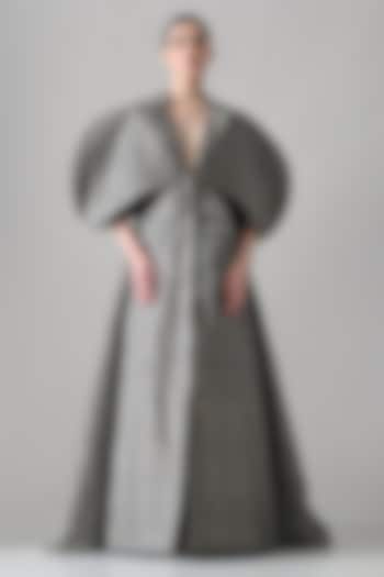 Grey Linen Hand Embroidered Wedding Gown by Samant Chauhan at Pernia's Pop Up Shop