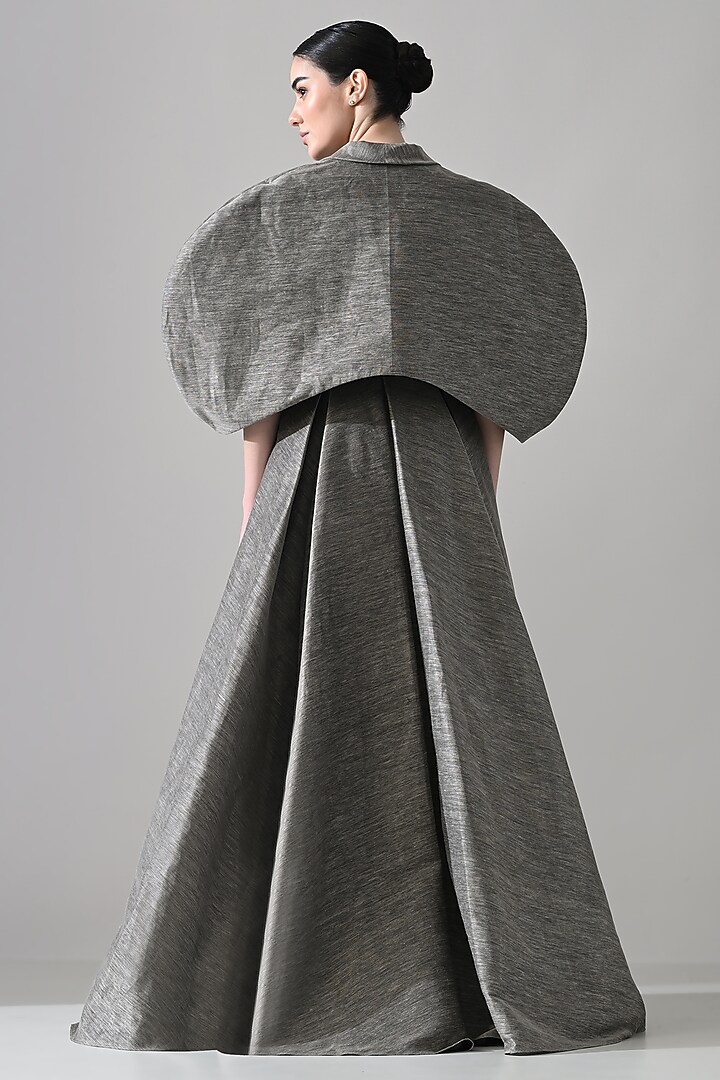 Grey Linen Hand Embroidered Wedding Gown by Samant Chauhan at Pernia's Pop Up Shop