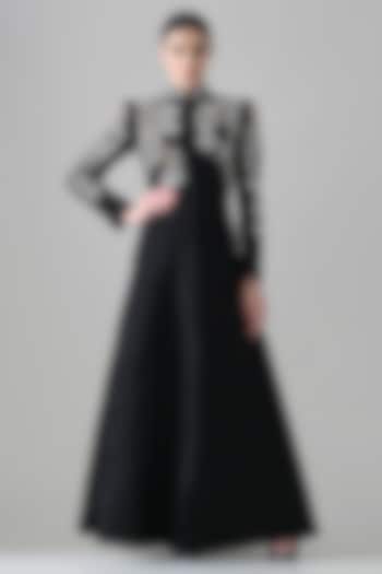 Black Cotton Silk Hand Embroidered Coat Bridal Gown by Samant Chauhan at Pernia's Pop Up Shop