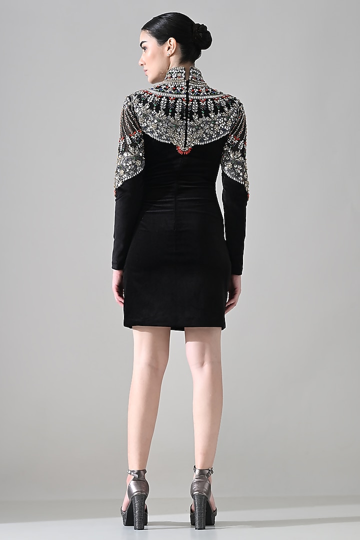 Black Velvet Hand Embroidered Party Wear Dress by Samant Chauhan at Pernia's Pop Up Shop
