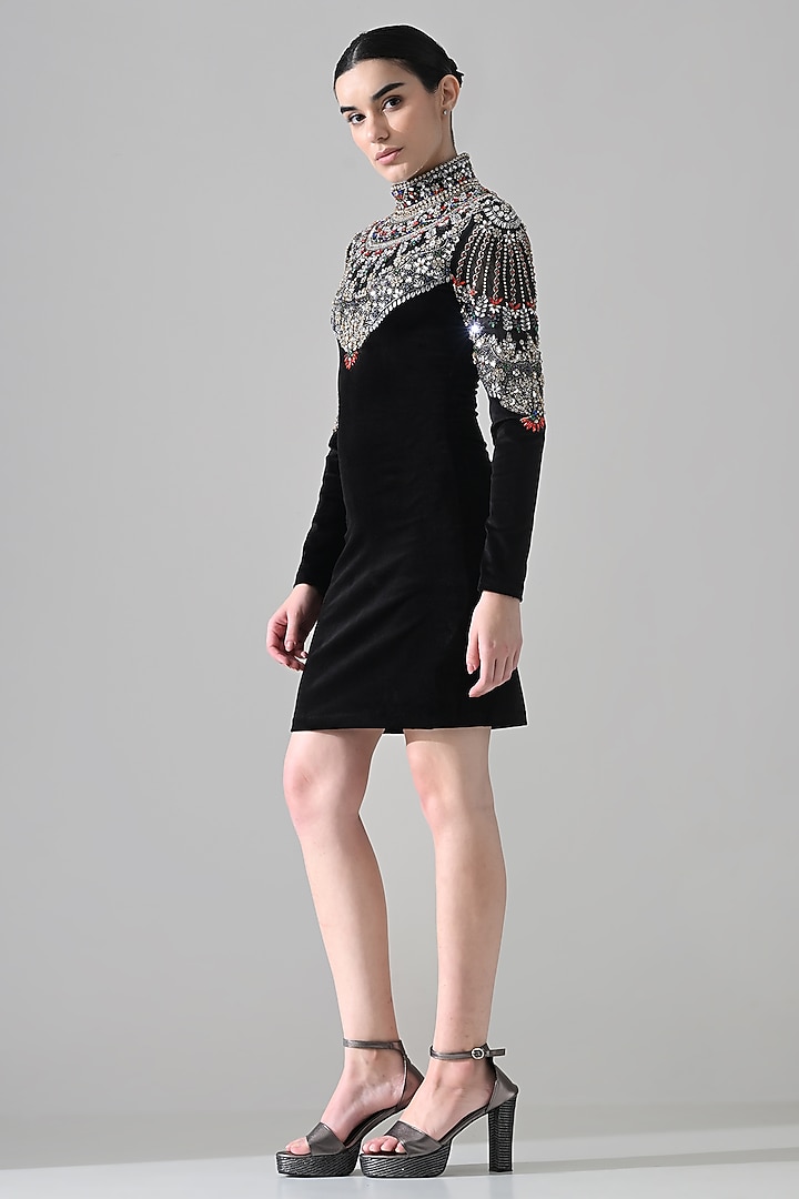Black Velvet Hand Embroidered Party Wear Dress by Samant Chauhan at Pernia's Pop Up Shop