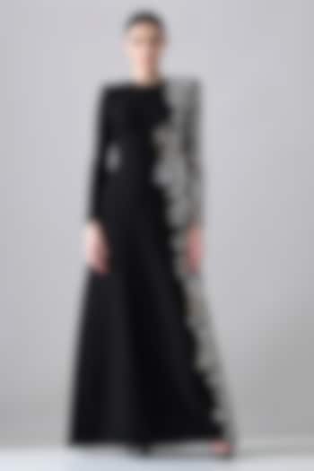 Black Cotton Silk Hand Embroidered Bridal Gown by Samant Chauhan at Pernia's Pop Up Shop