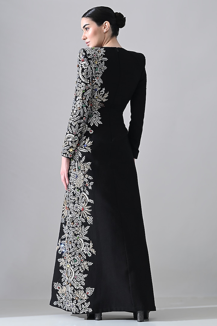 Black Cotton Silk Hand Embroidered Bridal Gown by Samant Chauhan at Pernia's Pop Up Shop