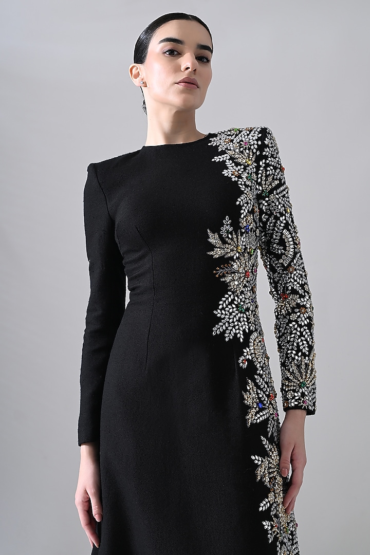 Black Cotton Silk Hand Embroidered Bridal Gown by Samant Chauhan at Pernia's Pop Up Shop