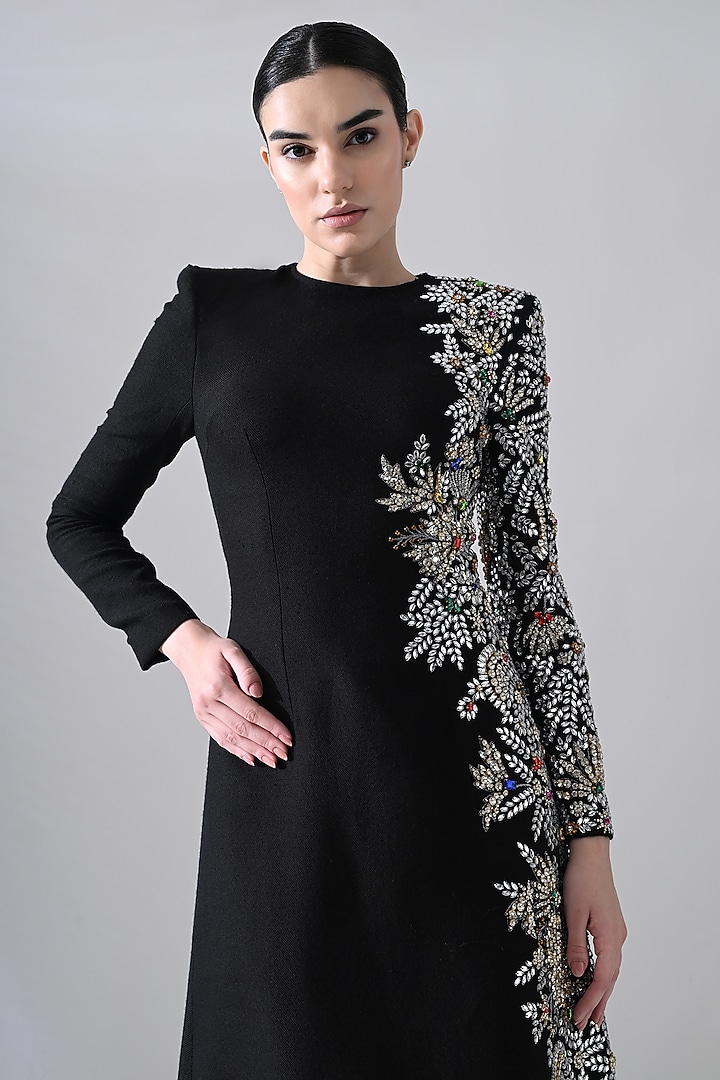 Black Cotton Silk Hand Embroidered Bridal Gown by Samant Chauhan at Pernia's Pop Up Shop